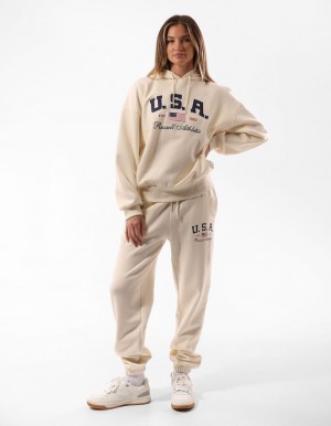 Sweat a Capuche Russell Athletic 1902 Oversized Femme Beige | OCJW-15720