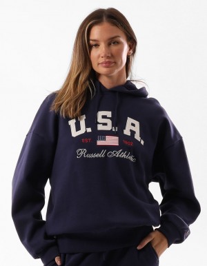 Sweat a Capuche Russell Athletic 1902 Oversized Femme Bleu | DRVS-69028