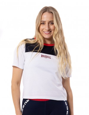 T Shirts Russell Athletic Americana Vintage Femme Blanche | SUXR-36845