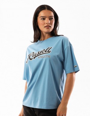 T Shirts Russell Athletic Scripted Femme Bleu | JXHK-72459